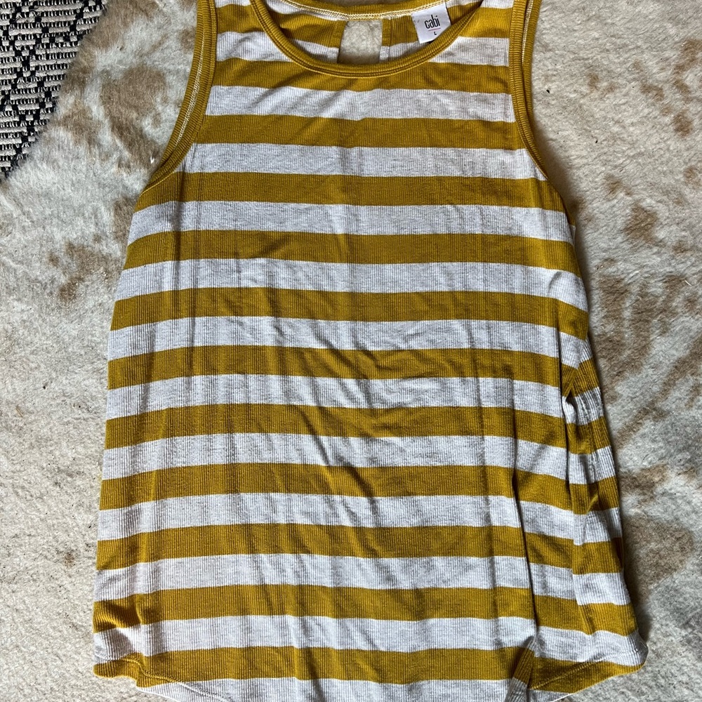 CAbi Mustard and White Striped Tank Top